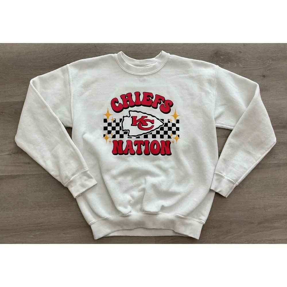 Gildan Kids Kansas City Chiefs Nation White Graphic Pullover Sweatshirt Large‎ L